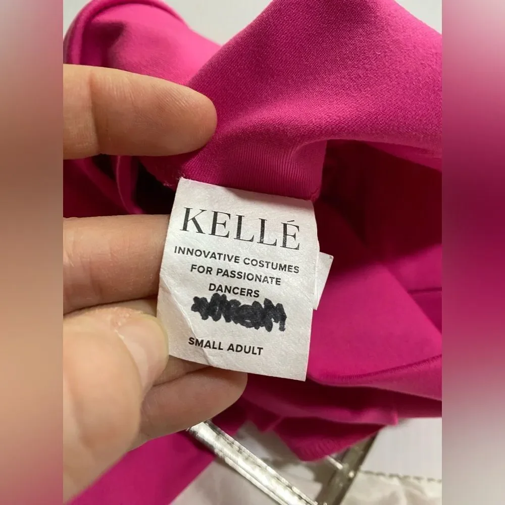 Kelle dance costume 2 piece hot pink top buckle shorts SA-Small adult